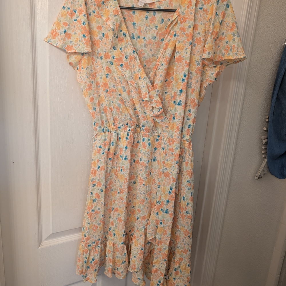 LC Lauren Conrad Asymmetrical Floral Dress - Peach and Blue